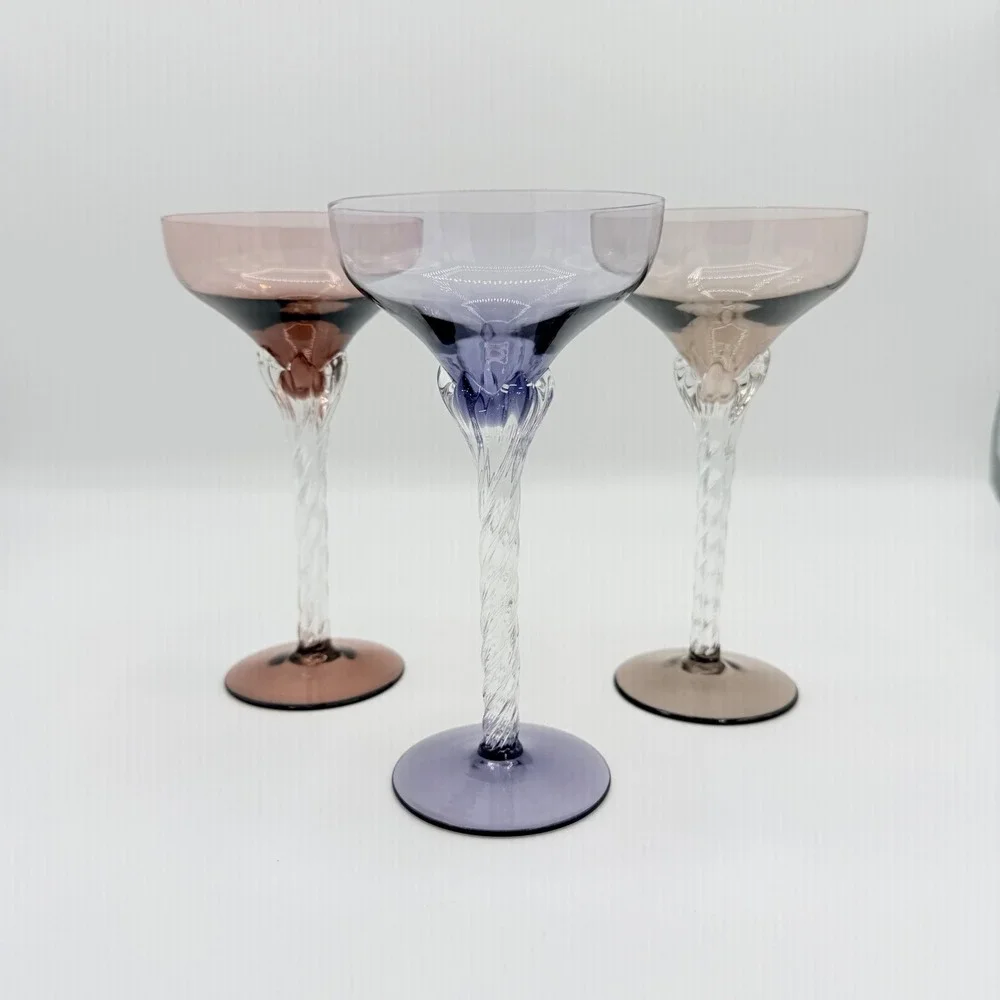 1960s Italian Blefeld Harlequin Twisted-Stem Champagne Coupes, Set of 3